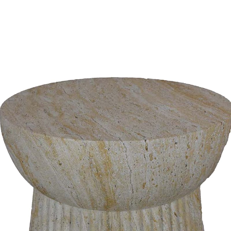 Archi Plant Stand Table, Fluted Design Marbled White Resin 17 Inch