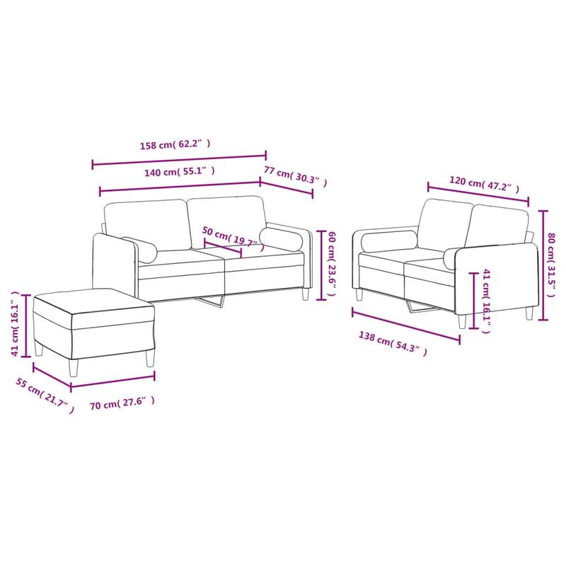 vidaXL Sofa Set Accent Loveseat Couch Settee for Living Room 2 Piece Velvet - 30.3 x 62.2 x 31.5 in.