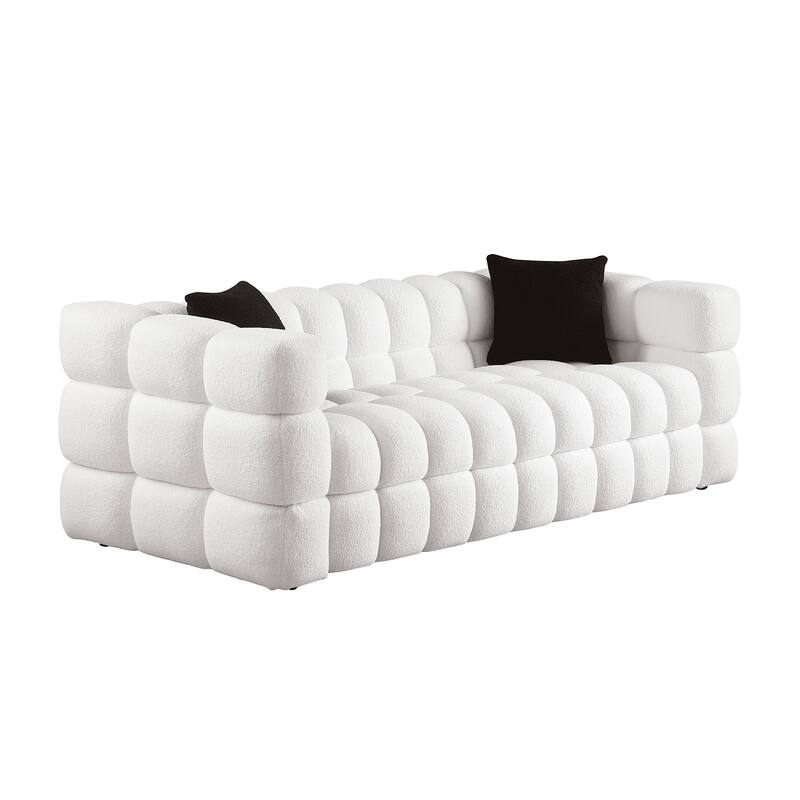 84.3" Boucle Marshmallow Sofa - 3-Seater with 35.8" Deep Seat, Ergonomic Design for US Homes and 2 Pillows