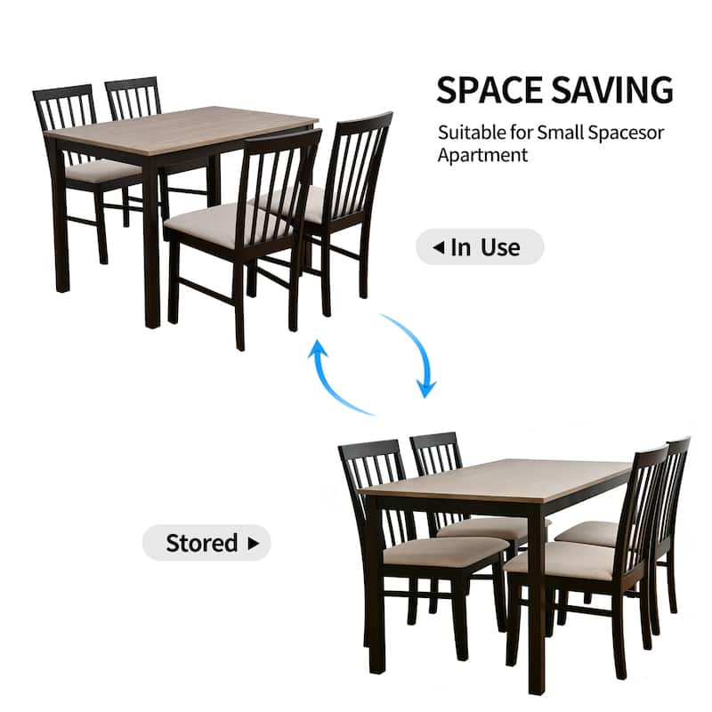 Compact 5 Piece Dining Set for Small Spaces(42" Table and Upholstered Chairs)