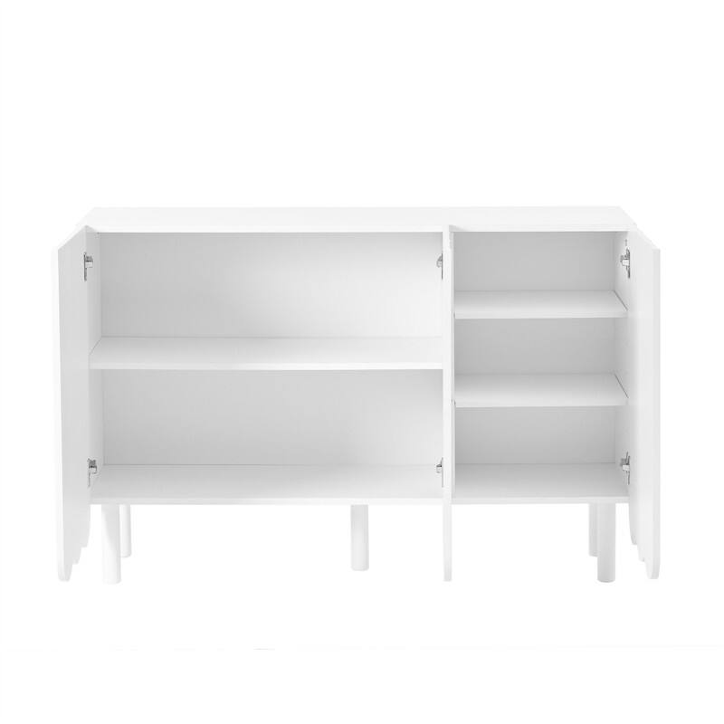 Modern Shoe Cabinet with Adjustable Shelves, Accent Storage Cabinet with Wave Doors, Sideboard Buffet Cabinet with Wood Legs