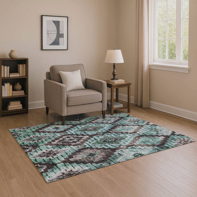 Premium Washable Super Soft Boho Global Mayfield Rug - Teal - 3' x 5'