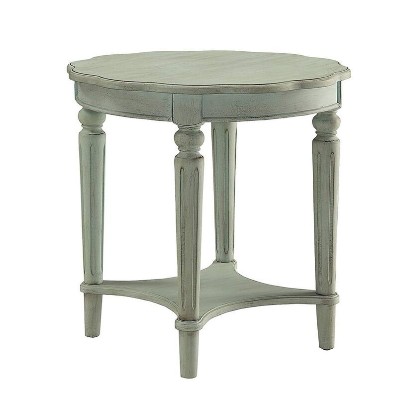 24 in. Antiqued Green Round Wood End Table, Sturdy Build End Side Table for Living Rooms