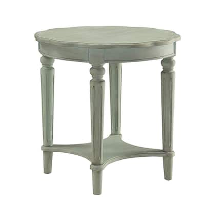 24 in. Antiqued Green Round Wood End Table, Sturdy Build End Side Table for Living Rooms