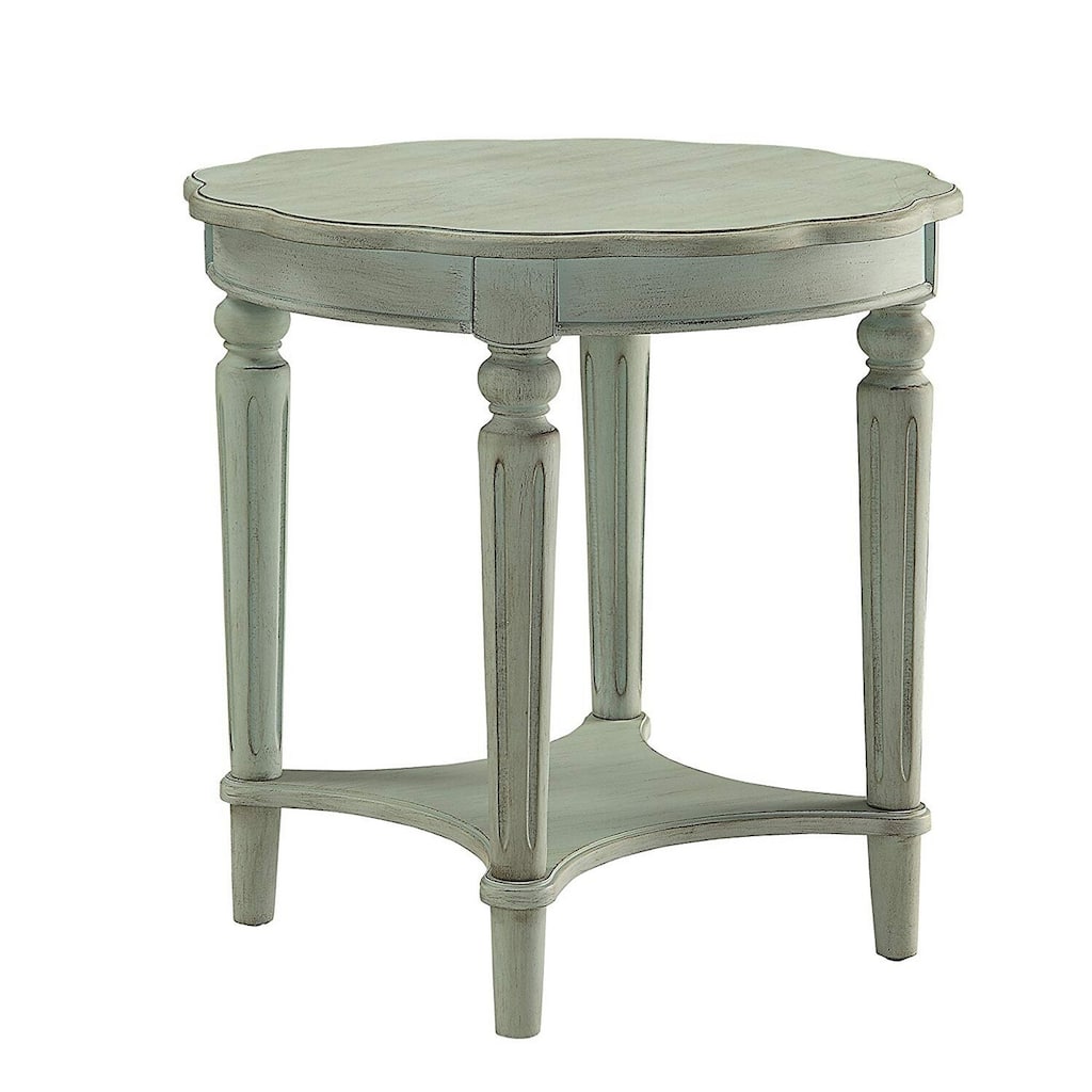 24 in. Antiqued Green Round Wood End Table, Sturdy Build End Side Table for Living Rooms
