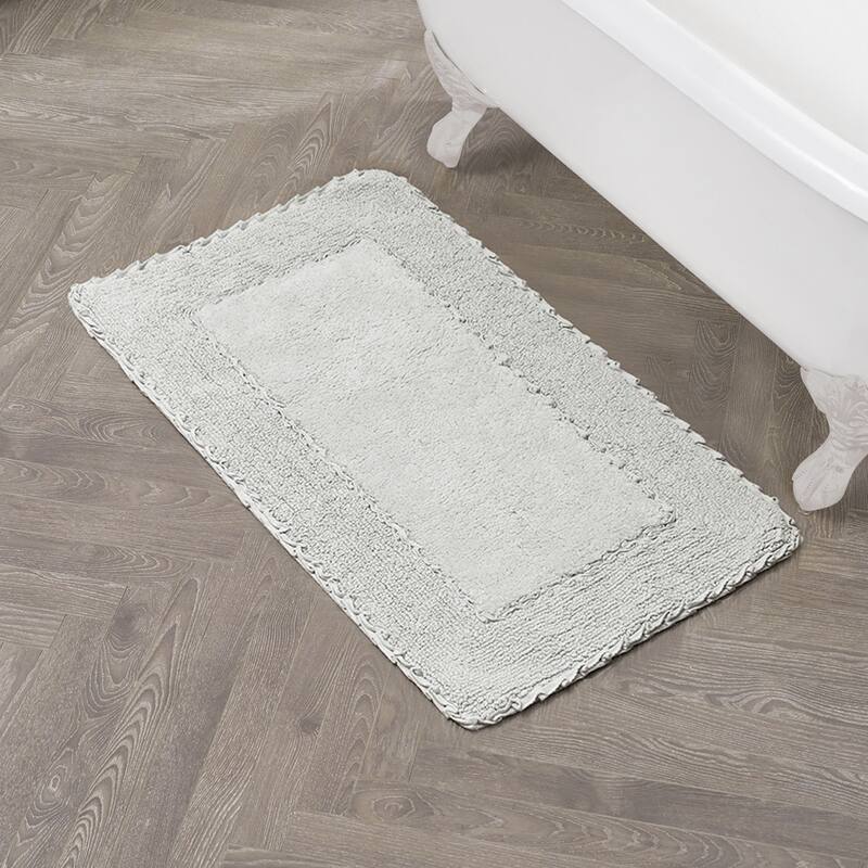 Laura Ashley Ruffle Border Pure Cotton Bath Rugs - 27" x 45" - Light Gray
