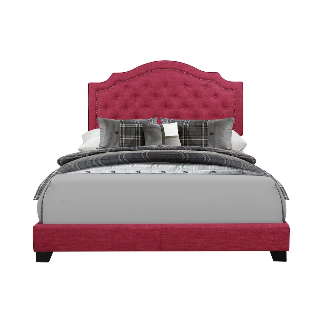 Verine Pink Fabric Upholstered Tufted Bed