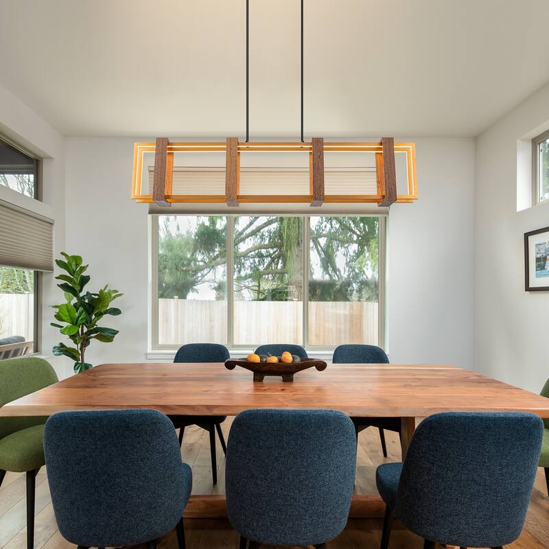 Farmhouse Wood LED Linear Chandeliers Rectangle Pendant Light - W39.4"