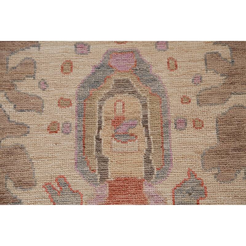 Hand Knotted Oriental 100% Wool Carpet Transitional All-Over Brown Oushak Area Rug - 12' 4'' X 9' 5''