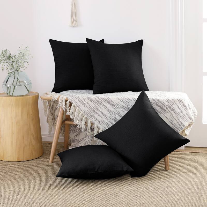 Deconovo 4-Pack Faux Linen Throw Pillow Covers with Hidden Zipper - 12 x 20 Inch - Black