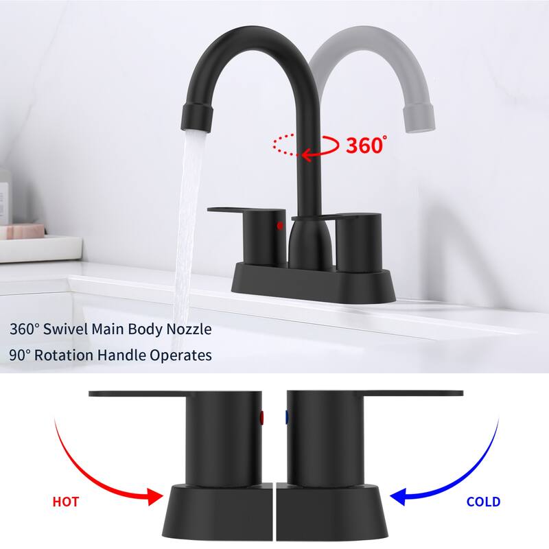 Modern 2 Handle 360 Degree Swivel Bathroom Sink Faucet with Anti Leak Valve and Aerator, Anti Rust, Anti Fingerprint
