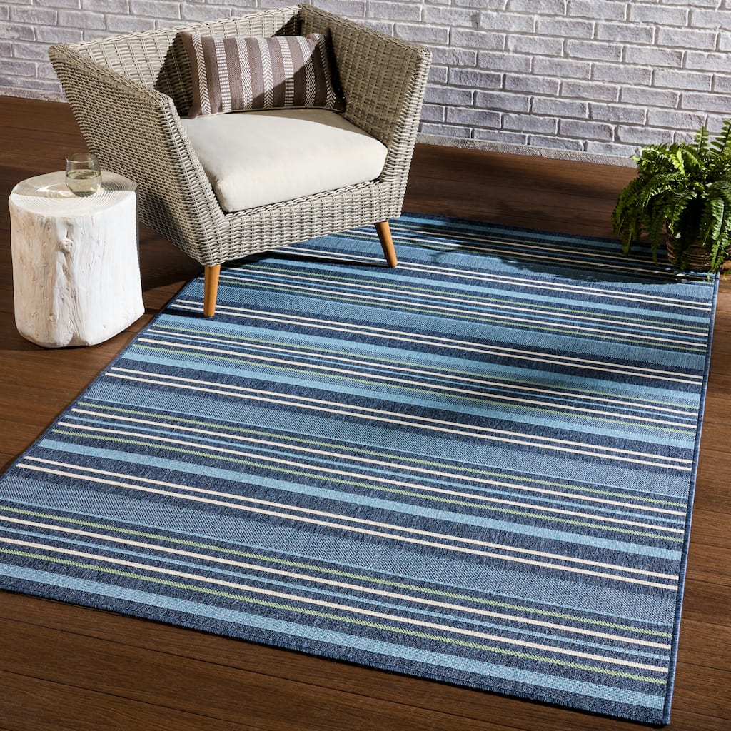 Elara Indoor/ Outdoor Striped Blue/ Green Area Rug