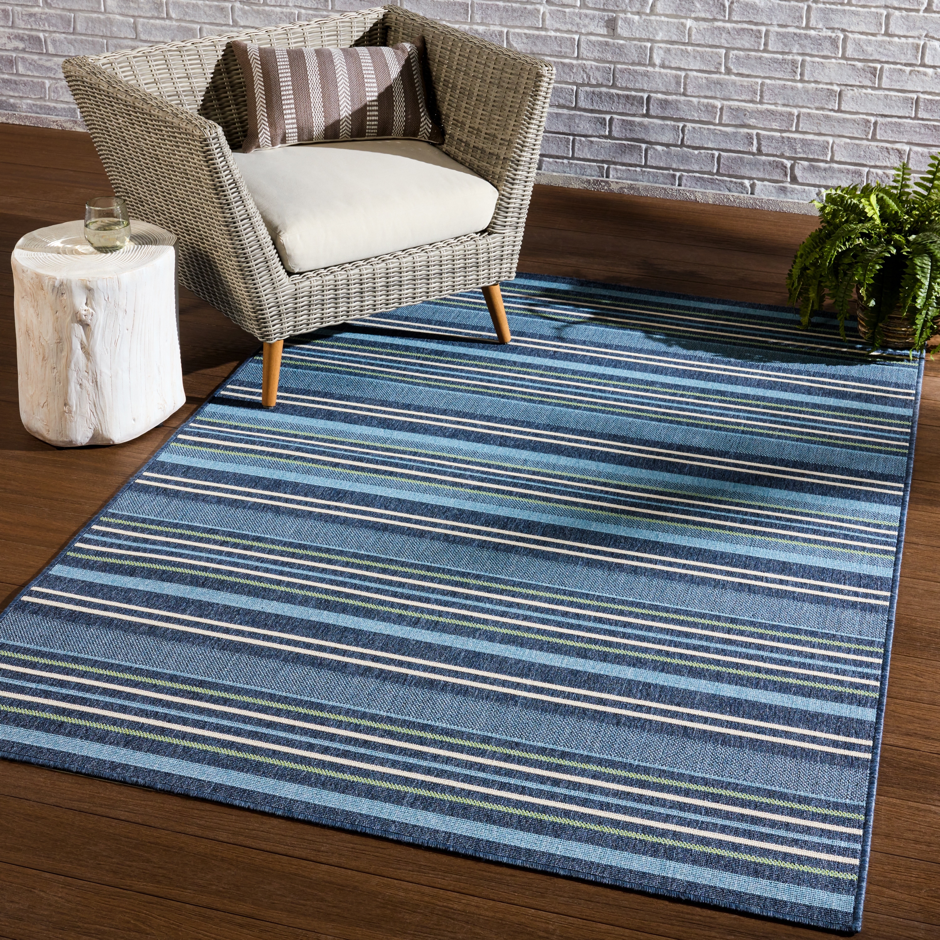 Elara Indoor/ Outdoor Striped Blue/ Green Area Rug