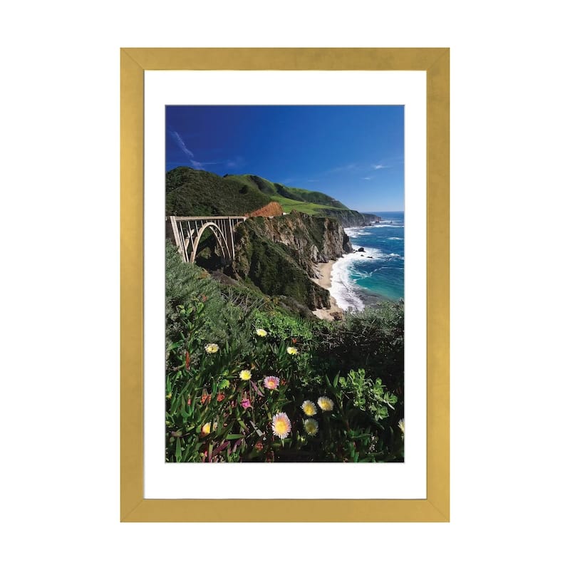 iCanvas "Wildflower Bloom at the Bixby Bridge, Big Sur Coast, California" by George Oze PFA - Gold - 24x16x1