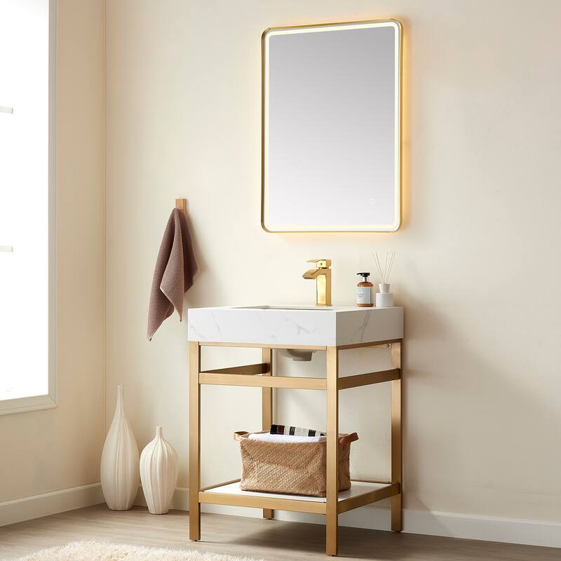 Funes 24" Single Vanity, Metal Support with Stone Top without Mirror - 24''x22''