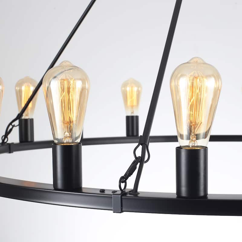 20 - Light Farmhouse Metal Round Industrial Chandelier for Dining Room Entryway Kitchen Island - N/A