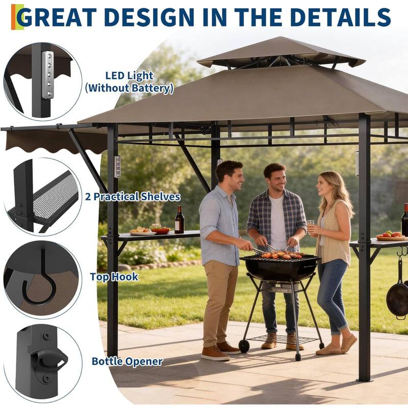 8x5 ft Durable BBQ Grill Gazebo, Weather-Resistant Canopy Shelter for Patio & Backyard - N/A