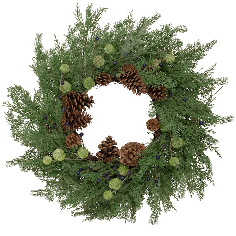 Pinecones and Blueberries Artificial Christmas Wreath 28-Inch Unlit - 28"