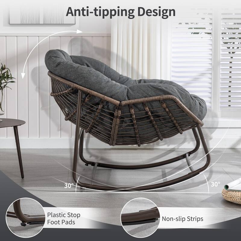 Outdoor Rattan Rocker Recliner Chair With Polyester Padded Cushion