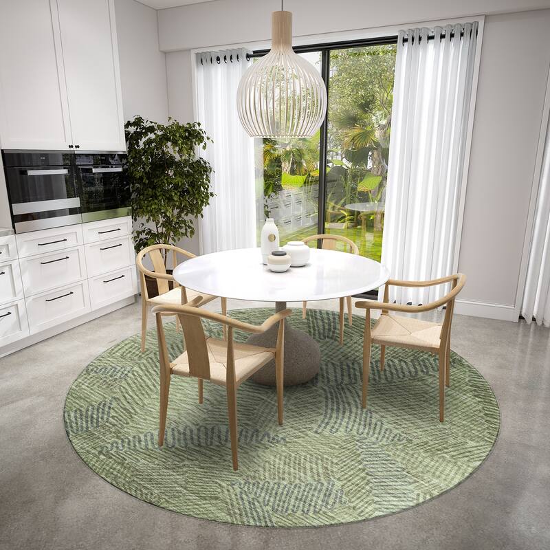 Indoor/ Outdoor Addison Yuma Modern Palm Leaf Washable Area Rug - 8' x 8' - Green