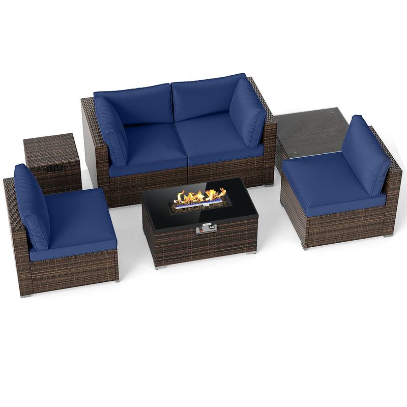 Gymax 7 PCS Patio Furniture Set 40000 BTU Gas Fire Pit Table Propane