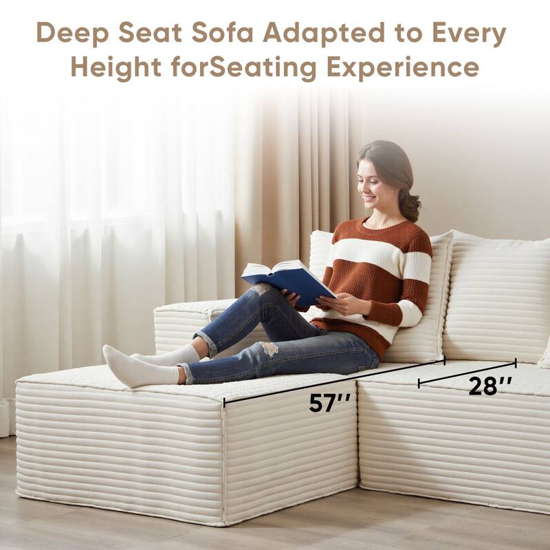 Oversized Loveseat Lounge Chaise with Cloud Plush Sofa Bed - Beige Color