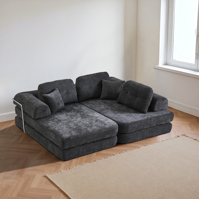 Chenille Memory Foam Sleeper Couch Freely Assembled Sectional Sofa with Chaise and Movable Armrests for Freely Assembled