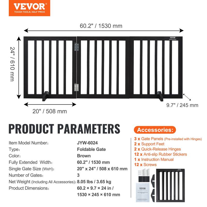 VEVOR Free Standing Dog Gate,Freestanding Pet Gate,for Wide and Narrow Passageways