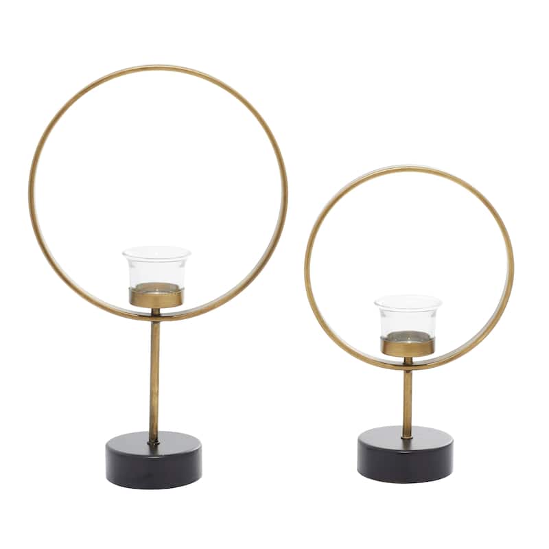 Metal Circular Votive Candle Holder - Set of 2 Gold - Roche River Decor - 3"W x 9"L x 15"H