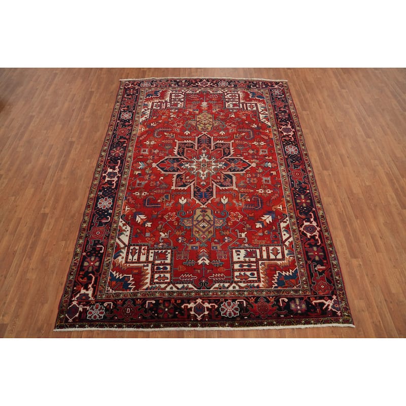 Hand Knotted Oriental 100% Wool Carpet Traditional Medallion Red Heriz Area Rug - 10' 9'' X 7' 6''