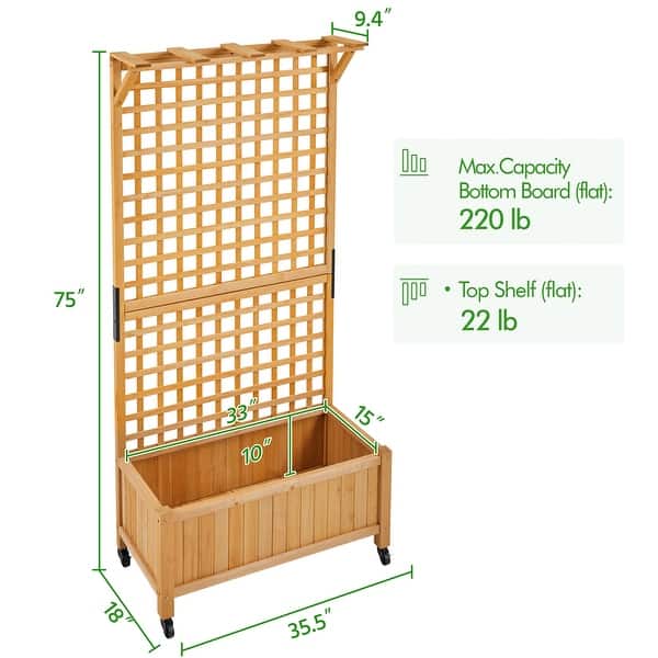 dimension image slide 0 of 2, Yaheetech 72"H Wood Planter Raised Bed with Trellis Free Standing Planter Box for Garden Yard