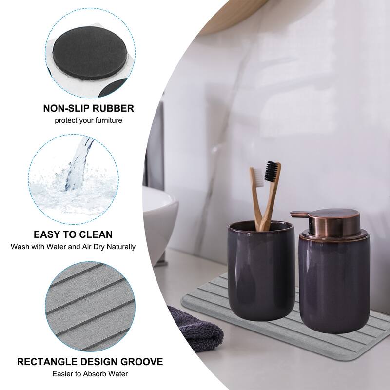 4 Pack Square Water Diatomite Coasters with Grooves 8.3x3.9inch - Dark Gray