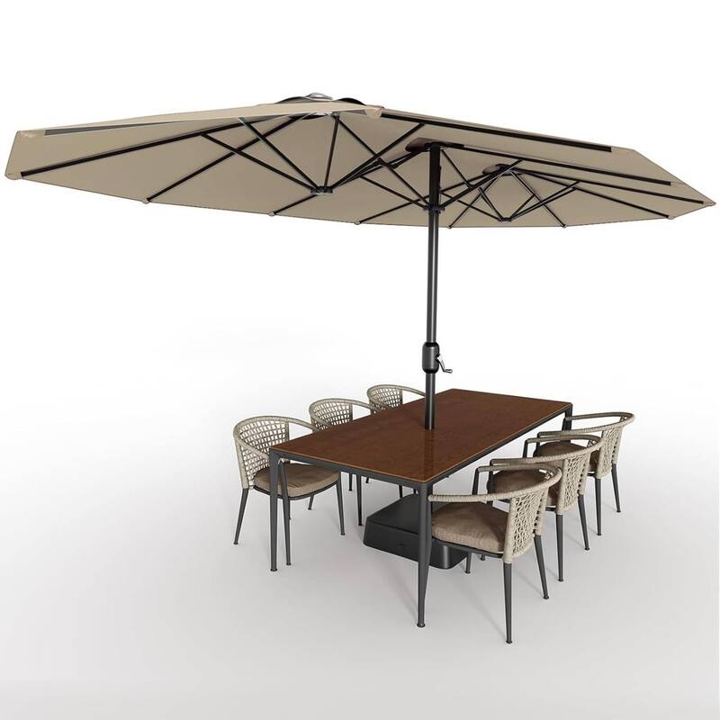 15FT Double-Sided Patio Umbrella with Base Included for Pool Lawn Garden - Beige