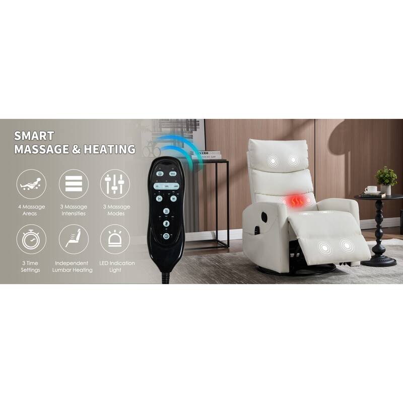 Roomfitters Manual Swivel Rocker Recliner Chair with Heat and Massage Fabric Glider Lounge Sofa for Living Room