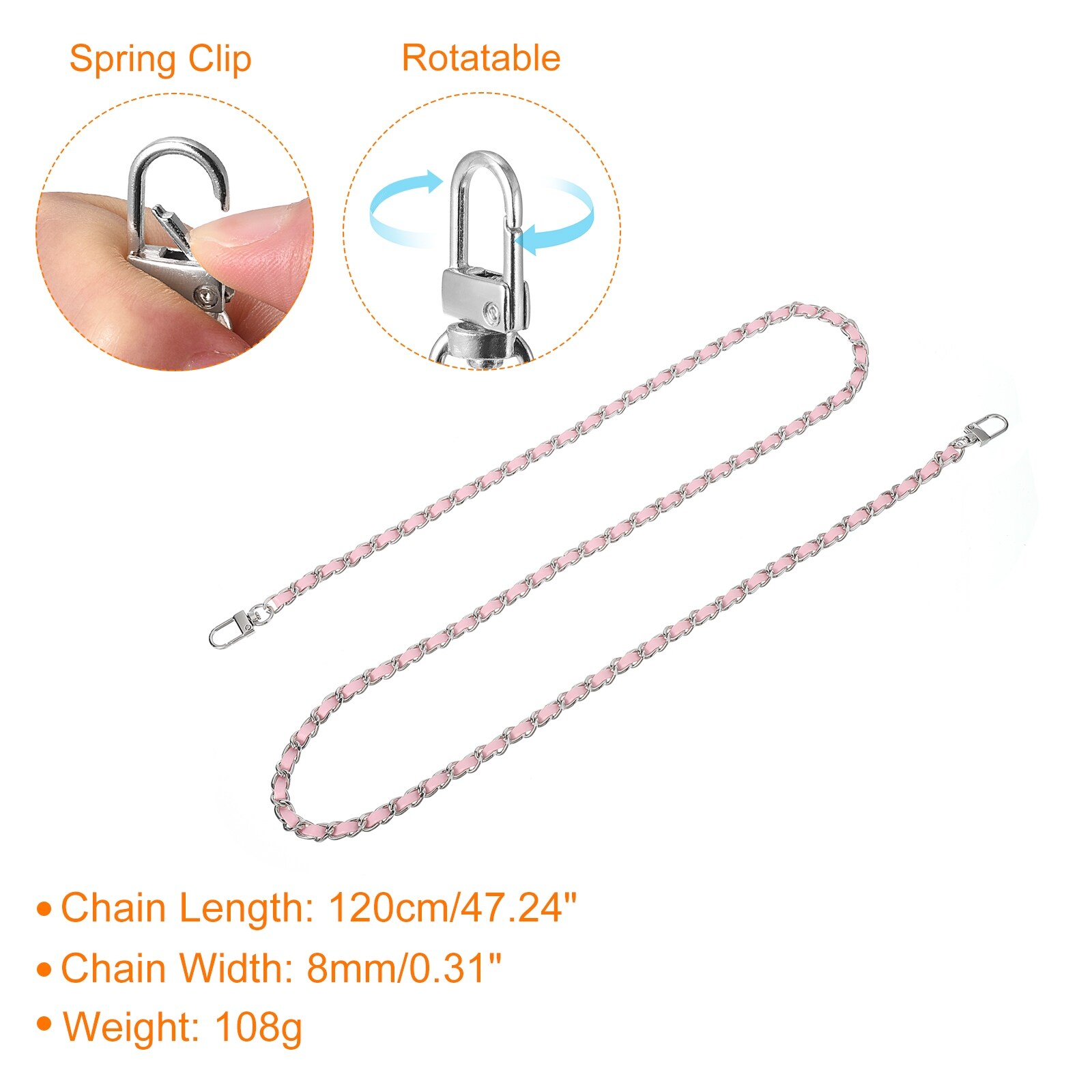 Purse Chain Strap, Leather Iron Flat Chain Strap with Buckles for Shoulder and Cross Body Bags Replacement Strap