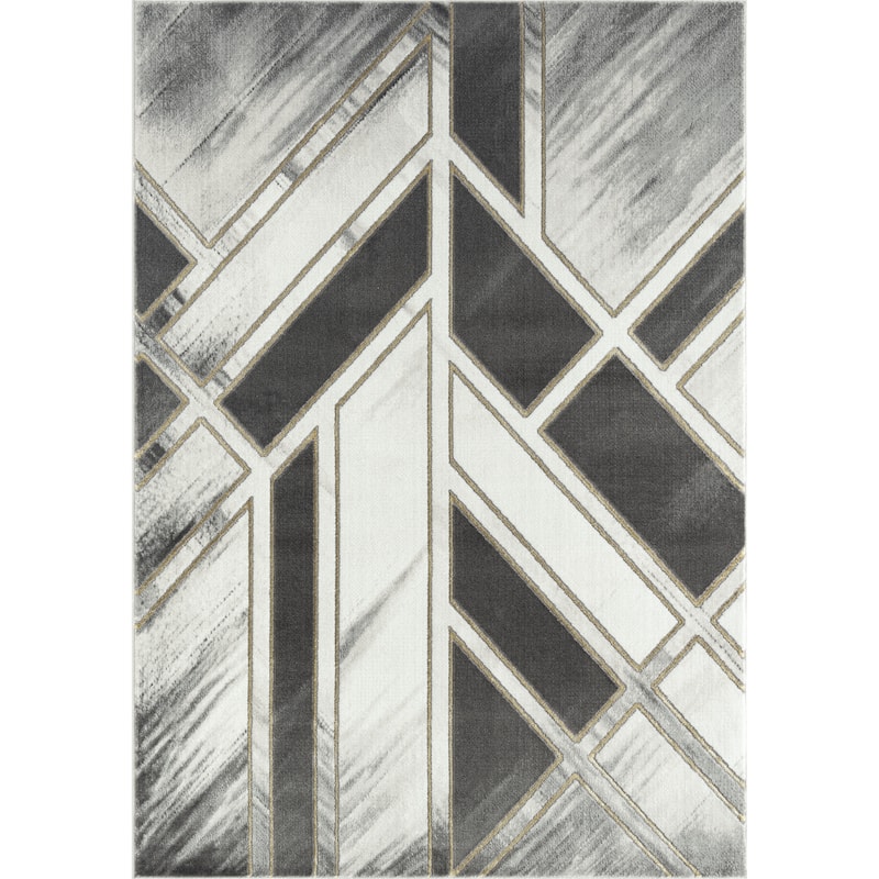 Abani Luna Contemporary Geometric White and Grey Indoor Area Rug