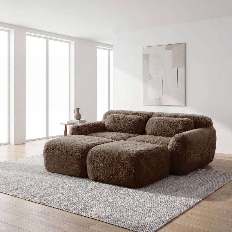 Homy Casa Chocolate Plush Fabric Non-Slip Modular Floor Sofa Sectional - 8' x 10' - Chocolate/Espresso