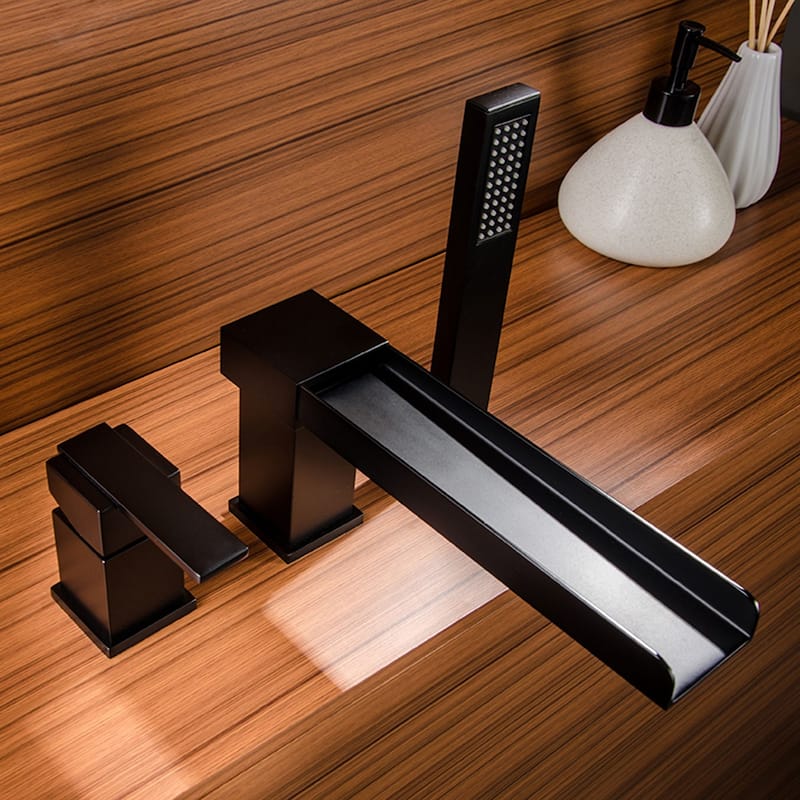 Black Single Handle Deck Mounted Roman Tub Faucet with Handshower