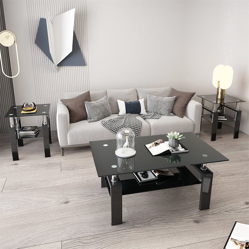 Modern Tempered Glass End Table (Set of 2)
