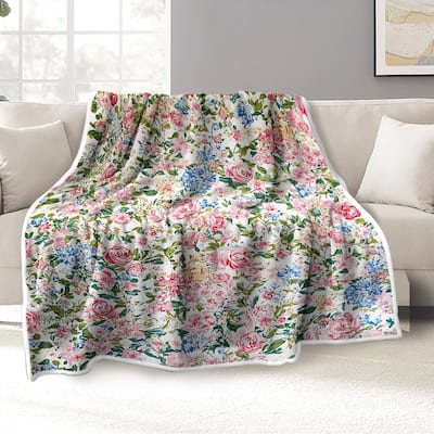Vintage Floral Blanket，Wildflower Flannel Fleece Throw Blanket for Couch Sofa Bed