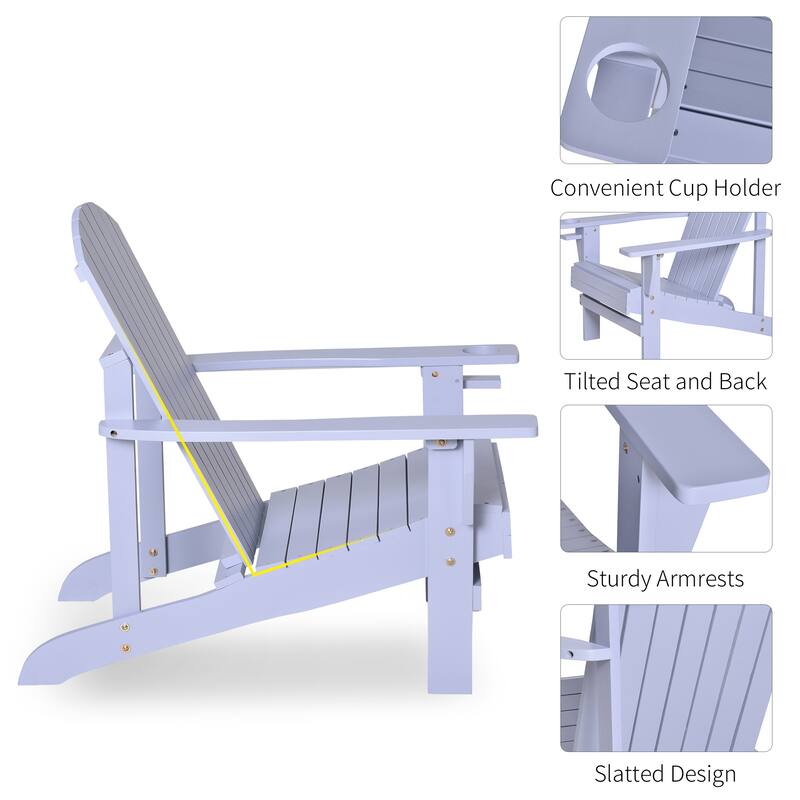 Outdoor Wooden Adirondack Chair with Cup Holder