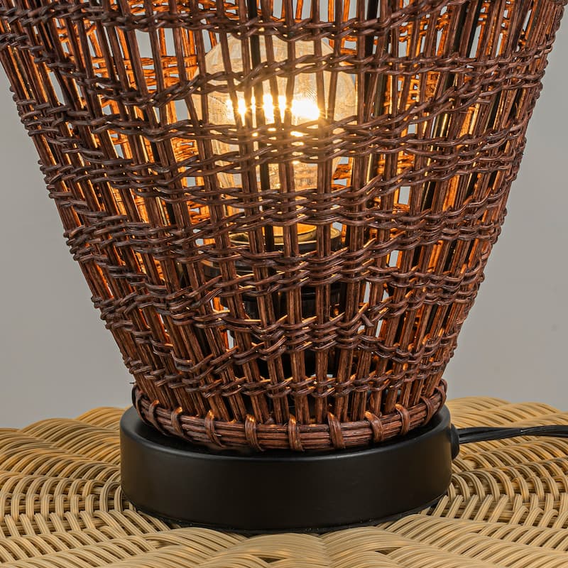 Kyoto 1-Light Rattan Table Lamp, Coastal Boho Japandi - Handwoven - 18" Tall