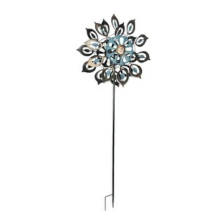 51 Inch Copper Blue Metal Wind Spinner Garden Stake Yard Art - 51.5 X 18.75 X 8 inches