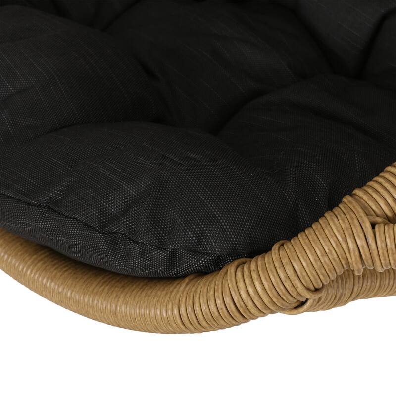 Roomfitters Hanging Wicker Egg Chair, Teardrop Rattan Swing Seat with Plush Dark Grey Cushion and Steel Chain for Patio, Natural