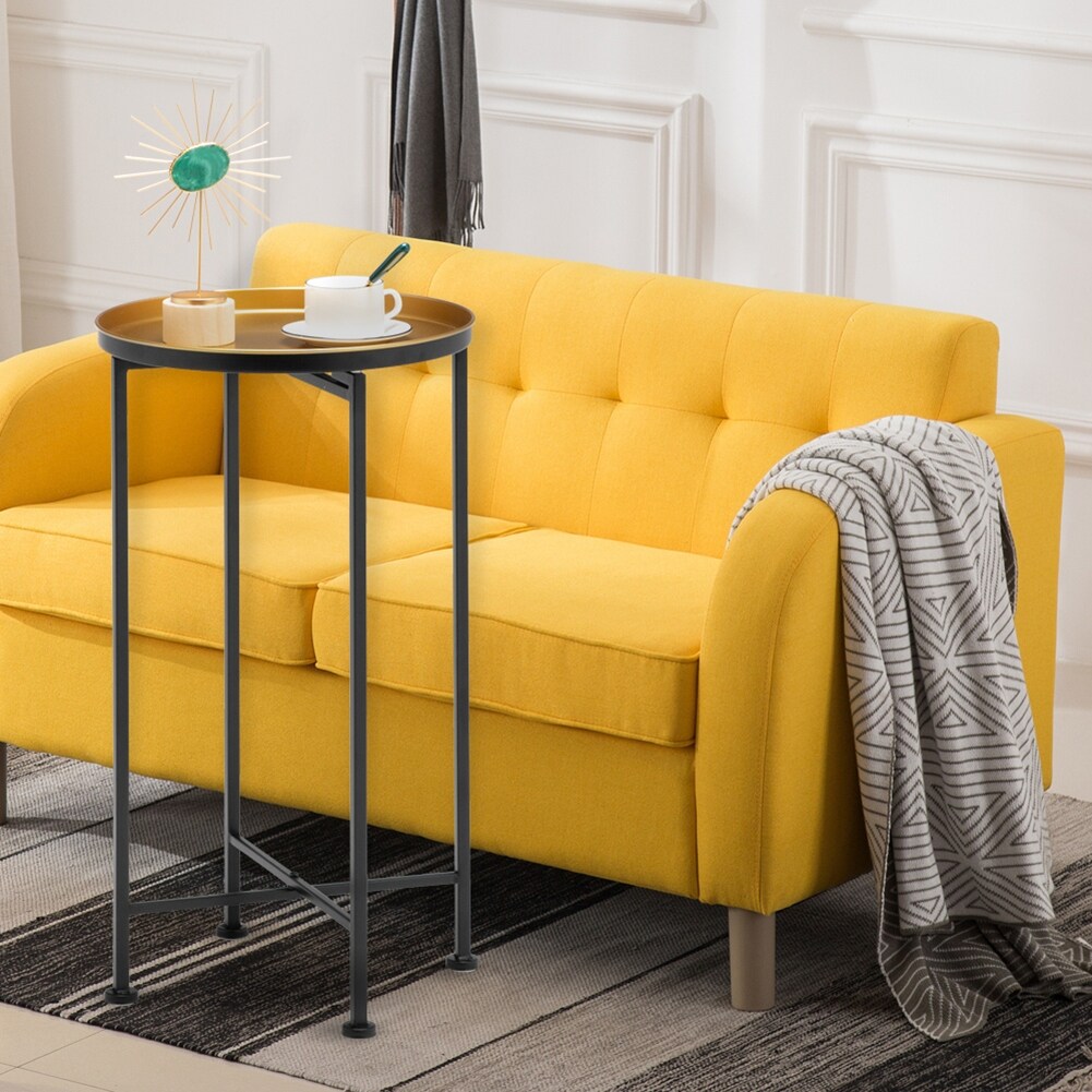 Living Room Iron Round High Side End Table Black Golden