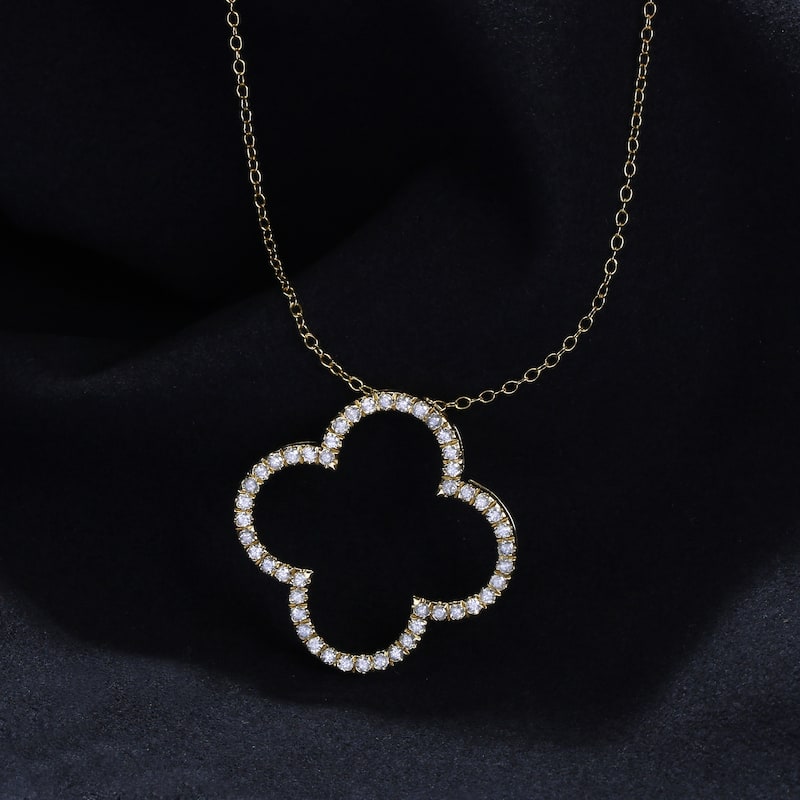1/6ct - 1ct TDW Diamond 14K Gold Open Clover Pendant Necklace for Women - 3/4ct - Yellow