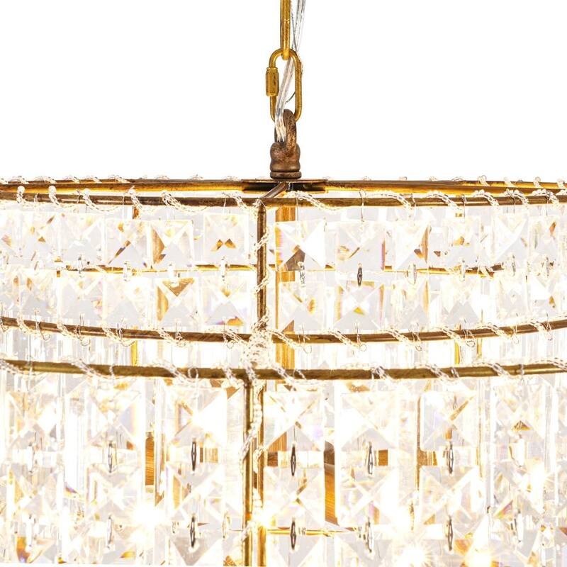 Glam Vintage Luxe Round Tiered Drum Crystal Accented Chandelier - 23.6 in