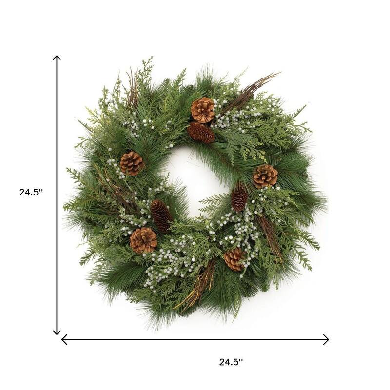 HomeRoots 25" Green And Brown Christmas Pine Artificial Wreath