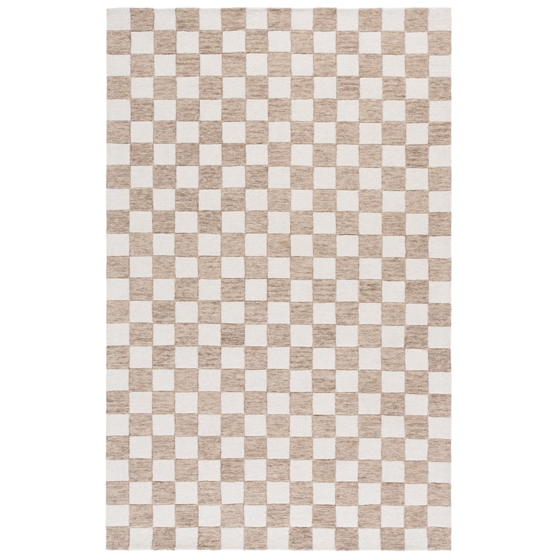 SAFAVIEH Handmade Ebony Gulnur Farmhouse Checkered Wool Rug - 6' Square - Brown/Ivory
