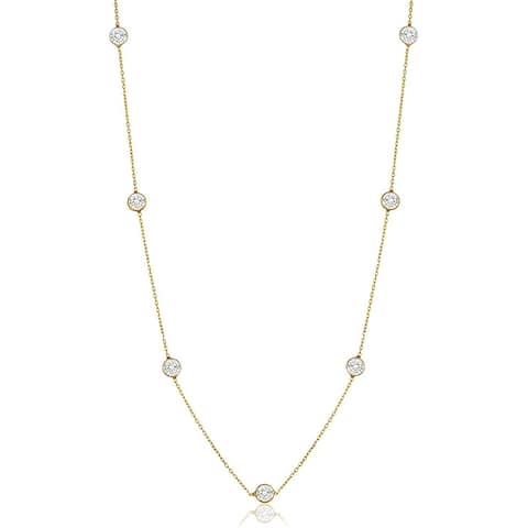 Women Gold Plate Sterling Silver Round Cubic Zirconia Station Necklace